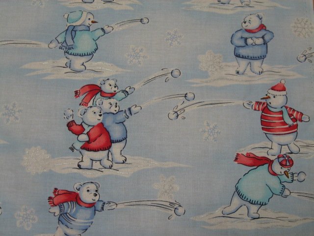 Bears Snowmen Snow Balls Christmas Cotton Fabric by the yard