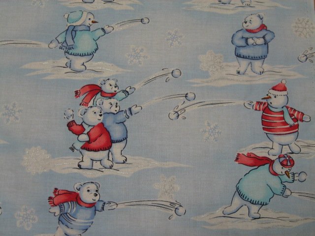 Image 0 of Bears Snowmen Snow Balls Christmas Cotton Fabric by the yard