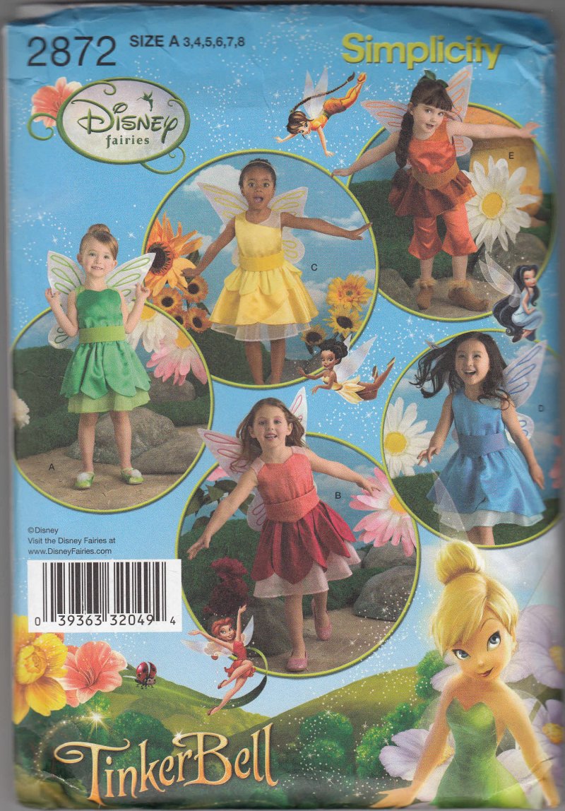 Simplicity 2872 pattern for Disney Tinkerbell Fairy Costume SZ 3-8  