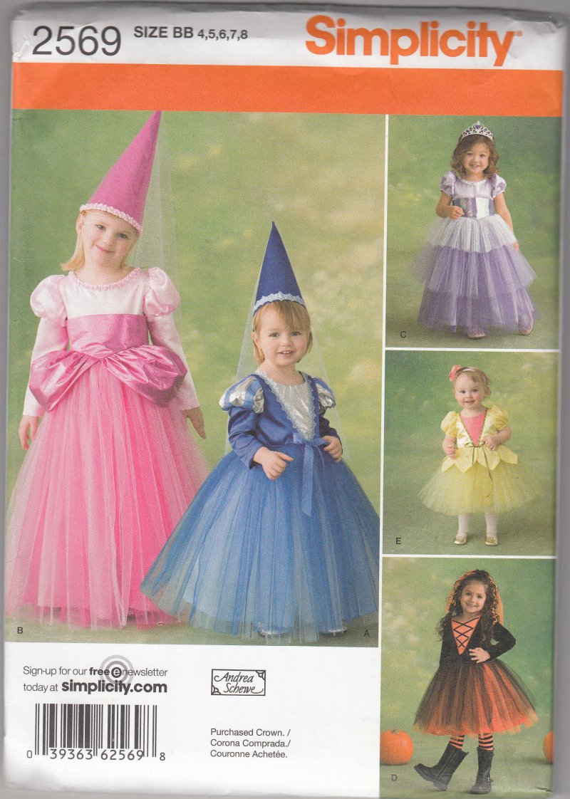 Simplicity 2569 sewing pattern for a Fairy Princess Costume SZ 4-8 to sew