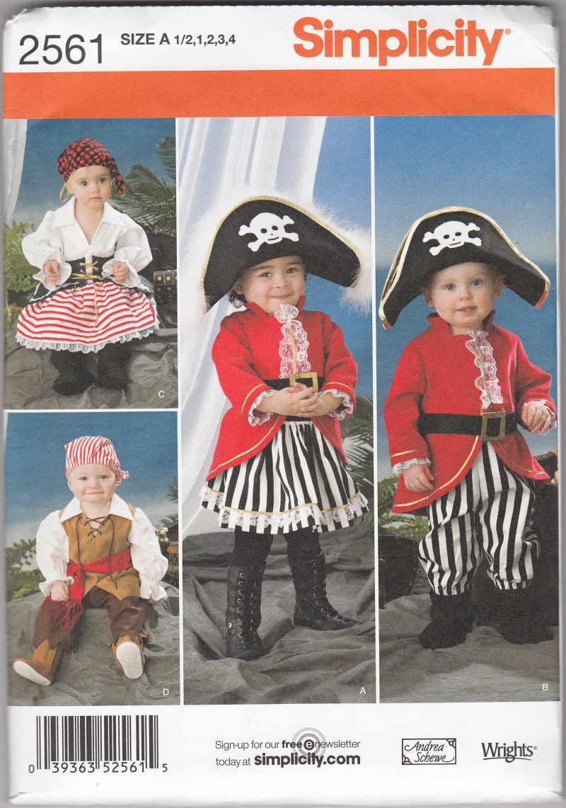 Simplicity sewing pattern Pirate Costume Size A 1/2 to 4 for a Boy or Girl RARE 