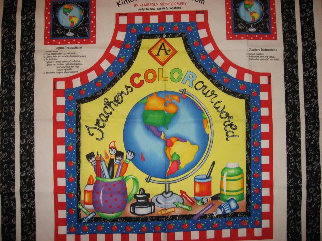 Teachers Color Our World Apple Paint Fabric Apron to sew 