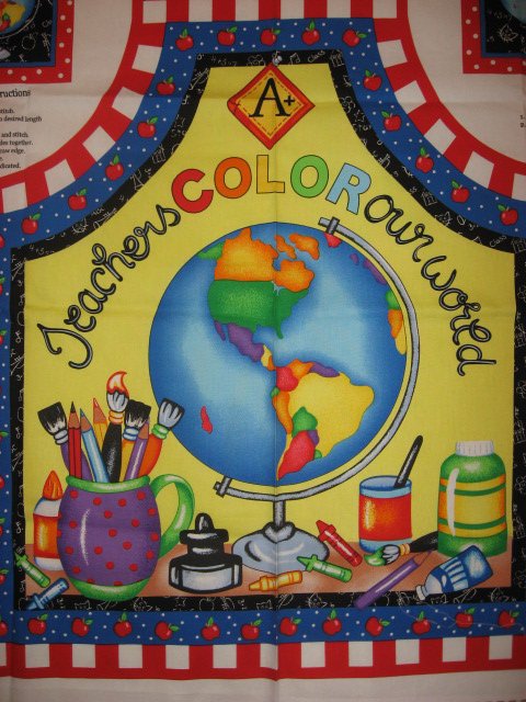 Image 1 of Teachers Color Our World Apple Paint Fabric Apron to sew 