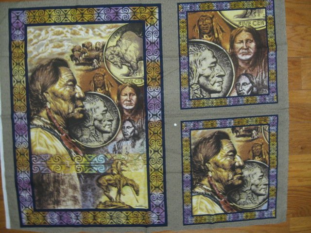 Buffalo Nickel Indian horse Pillow Panels + wall Panel throw fabric to sew