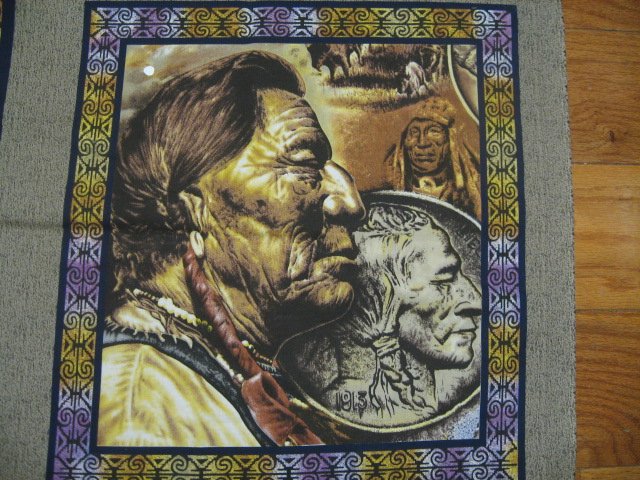 Image 1 of Buffalo Nickel Indian horse Pillow Panels + wall Panel throw fabric to sew