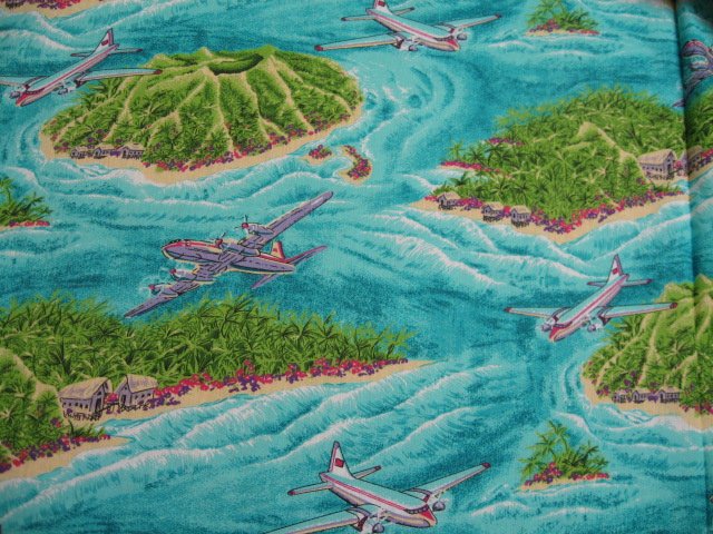 Tropical Islands volcanoes airplanes beautiful sewing cotton Fabric By The Yard