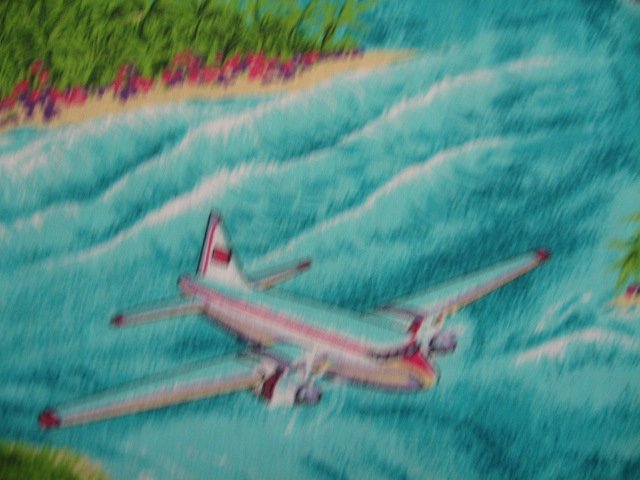 Image 1 of Tropical Islands volcanoes airplanes beautiful sewing cotton Fabric By The Yard