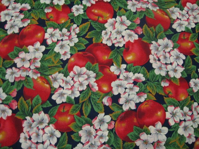 Image 0 of Cider Hill Apples Blossom Flowers Country Cotton Fabric to sew  