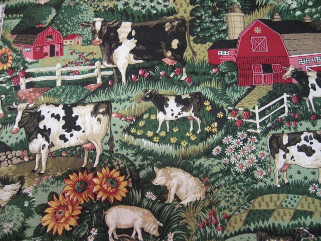 Country Barn Farms Chickens Roosters pigs sunflowers pumpkins fabric by the yard