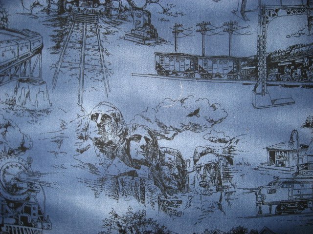 Image 2 of Statue of Liberty Rushmore Space Needle Country blue Toile Fabric by the yard