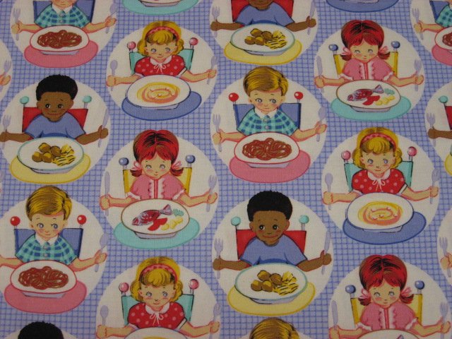 Michael Miller Children eat at Table High Chair Lilac Cotton fabric by the yard