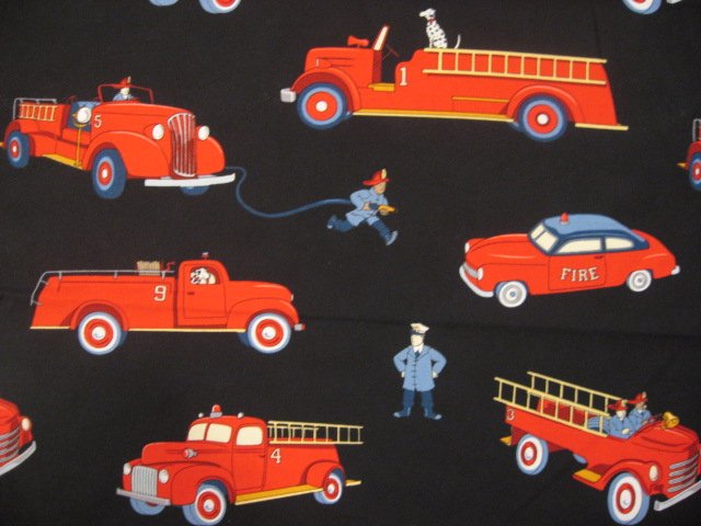 Image 0 of Michael Miller Vintage Fire truck Engine Dalmatian Applique fabric Fat Quarter