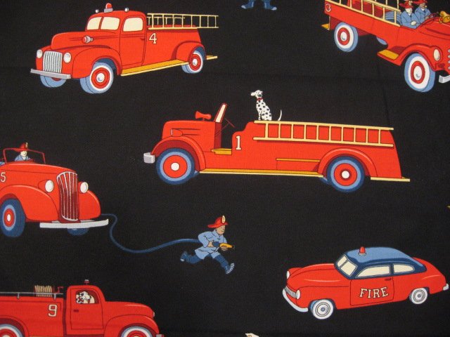 Image 1 of Michael Miller Vintage Fire truck Engine Dalmatian Applique fabric Fat Quarter