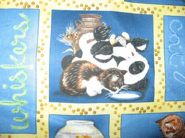 Image 2 of Wilmington Kitty Cats with stuffed animals Cow Bunny fabric by the yard