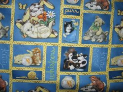 Thumbnail of FABRIC Wilmington quilting cotton Kitty Play Cats Stuffed Teddy Cow and Bunny