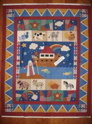 Thumbnail of Crib quilt fabric panel BROWN Noah's Ark New Baby Boy Sewing YOU SEW!