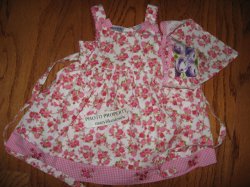 Thumbnail of Designer Floral Cotton Baby Sundress and head scarf by Blueberi Boulevard 24 Mos