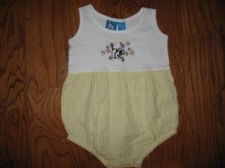 Thumbnail of NEW Designer Romper by Big Dogs $30 tag White top yellow bottom with crotch snap