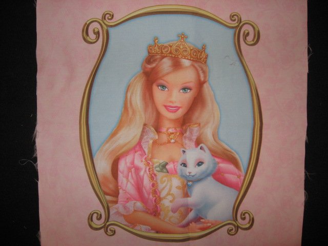 Barbie Blond Princess Silky cat Fabric  pillow panel to sew