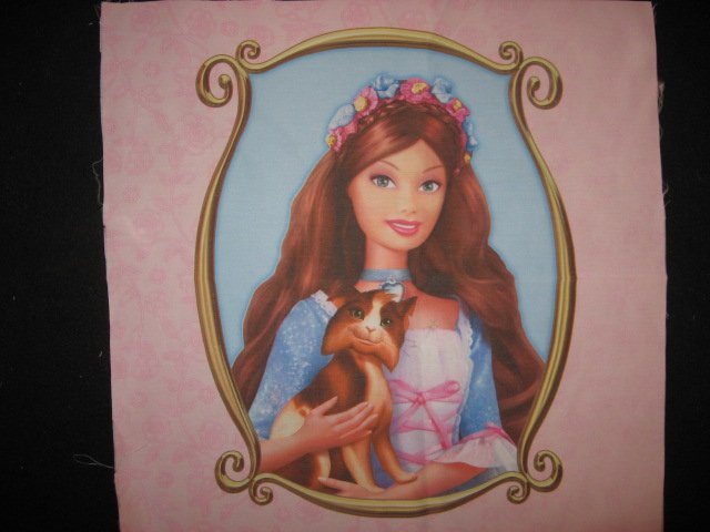 Barbie Brown haired Princess dog one Silky Fabric pillow panel to sew