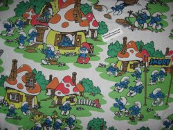 Thumbnail of Smurf Gently Used Twin Size FABRIC Fitted Sheet Only