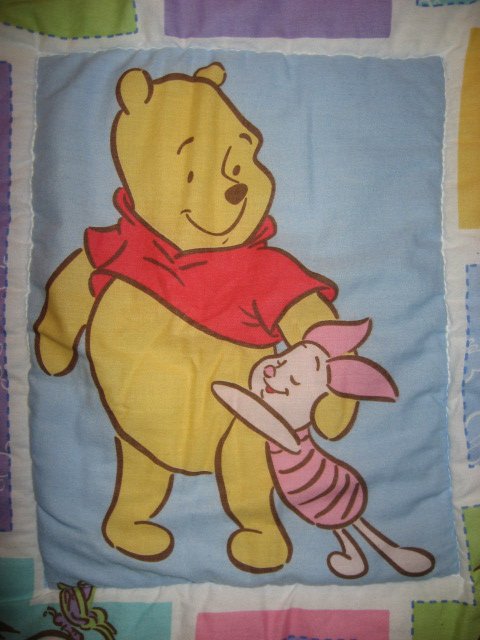 Image 1 of Winnie the Pooh and Piglet Child size finished  blanket crib Quilt gently used