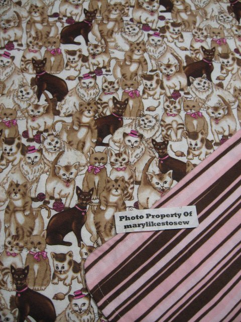Image 0 of Cats Kitty Double Flannel Baby Blanket Pink and brown stripes 