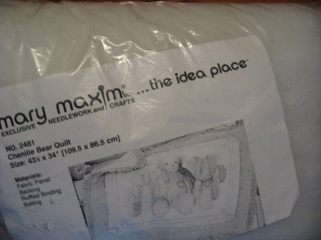 Image 1 of Mary Maxim Chenille look Bear Cotton Fabric Quilt kit with Batting and binding