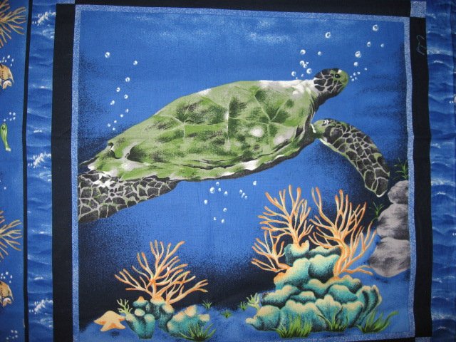Sea turtle in an ocean scene Fabric pillow panels set of two pictures