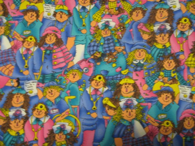 Raggedy Ann Andy Scrub sewing cotton Fabric 1 yard and 25 long by 60 wide