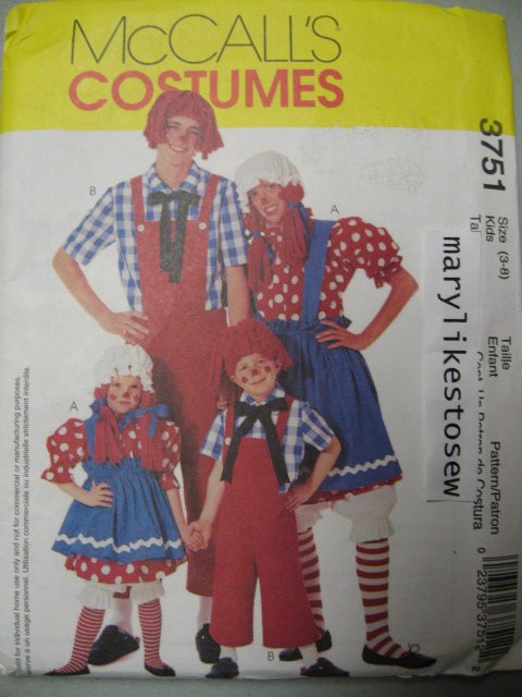 McCall's 3751 sewiing Pattern Costume Rag Doll Child sz 3 to 8 rare 