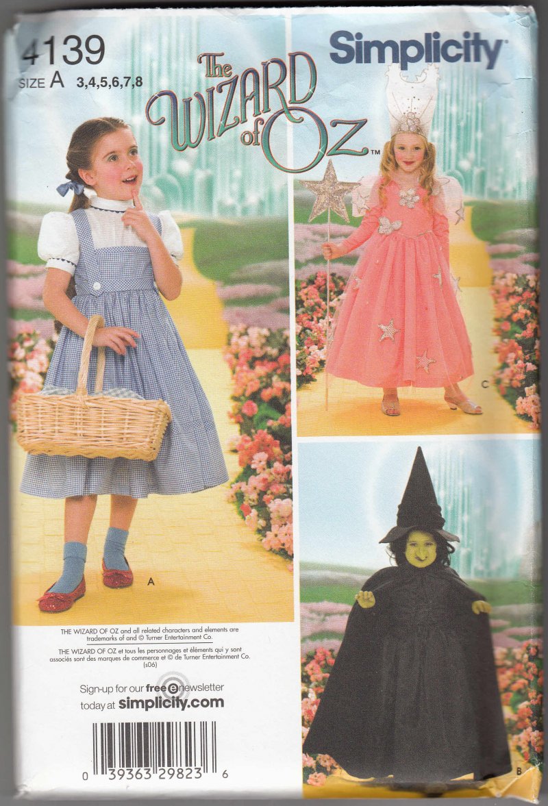 Simplicity sewing Pattern 4139 Wizard of OZ Dorothy Witch Princess Child SZ 3-8