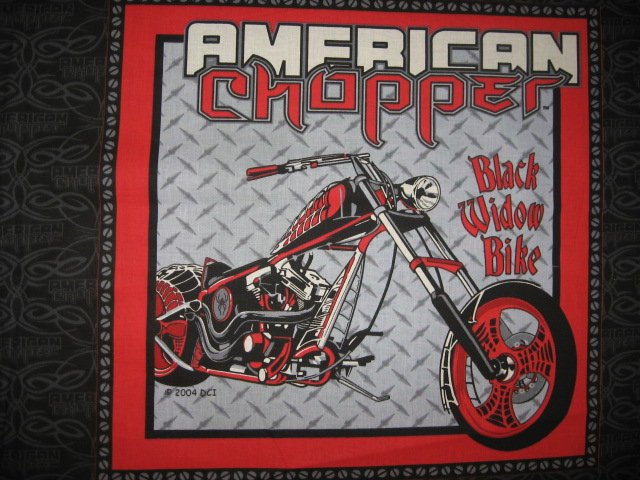 Image 0 of Chopper Black Widow Motorcycle two Licensed Fabric pillow panels to sew