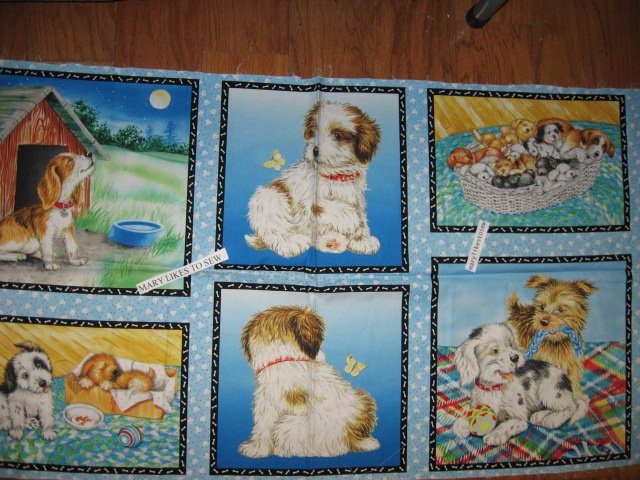Puppy dogs blue Fabric pillow panel set of 6 to sew/