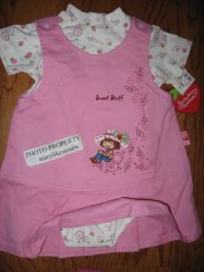 Thumbnail of NEW 2pc Strwberry Shortcake Soft White Onesie with pink jumper with Tags 24 mo