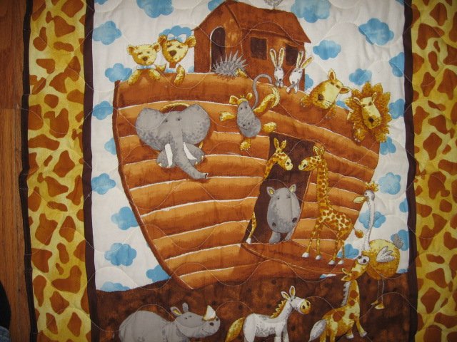 Image 1 of Noah's Ark child  quilt double sided 34 X 40