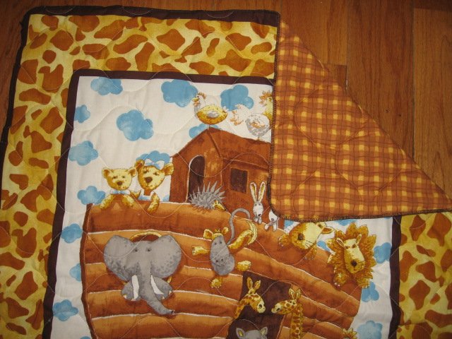 Image 2 of Noah's Ark child  quilt double sided 34 X 40