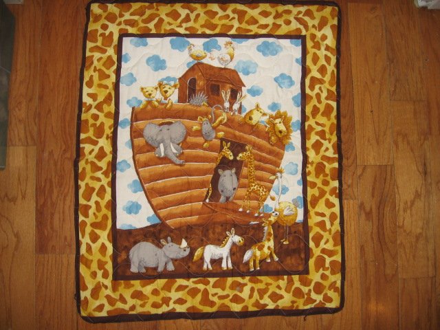 Image 4 of Noah's Ark child  quilt double sided 34 X 40