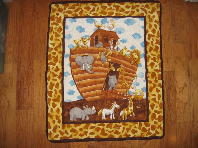 Image 5 of Noah's Ark child  quilt double sided 34 X 40