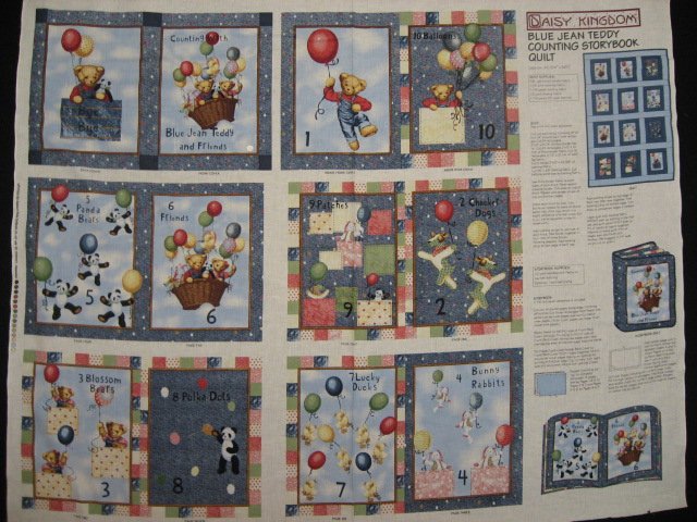 Daisy Kingdom Blue Jean Teddy Bear Counting Fabric baby soft Book to sew /