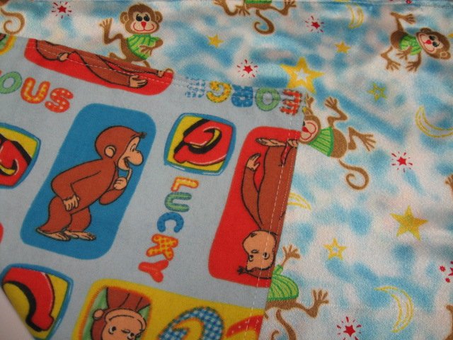 Image 2 of Curious George Monkey new handmade Flannel satin Lovey toddler security Blankie