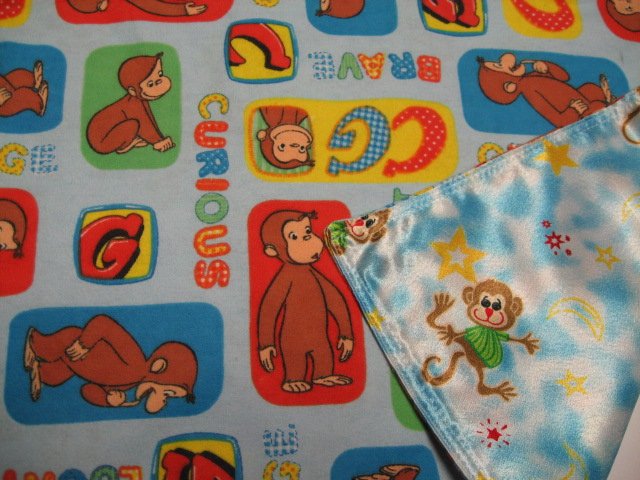 Image 3 of Curious George Monkey new handmade Flannel satin Lovey toddler security Blankie