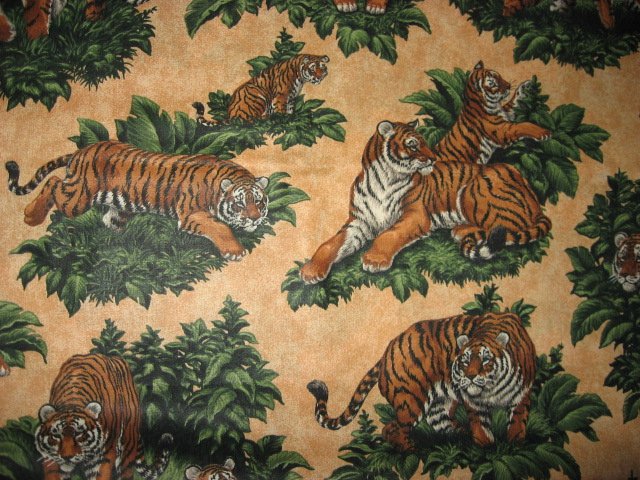Image 0 of Tiger in the jungle cotton fabric by yard to sew