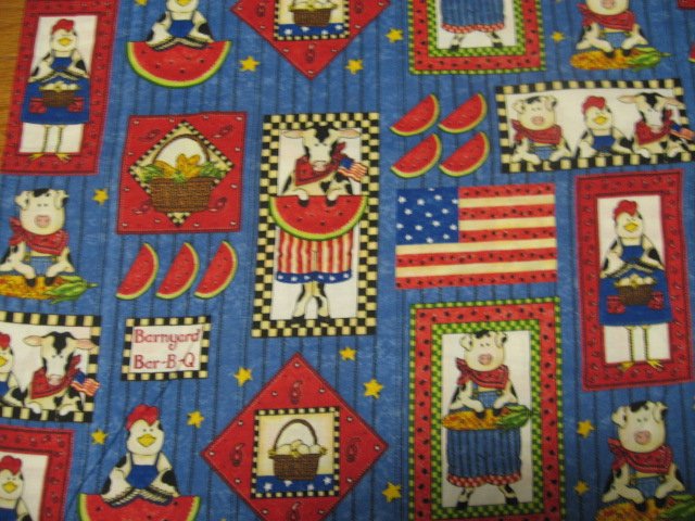 Image 0 of Patriotic Country Cow Rooster eggs pigs 4th of July Fabric by the yard