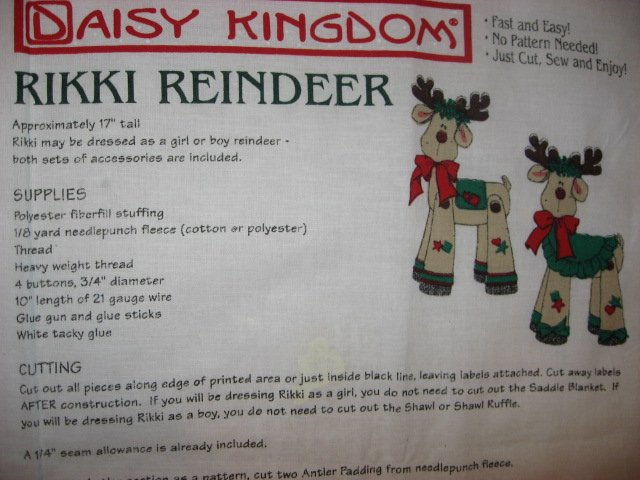 Image 0 of Daisy Kingdom Rikki Reindeer Doll Christmas fabric panel to sew and stuff