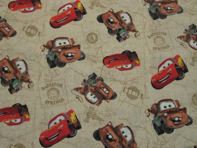 Image 0 of Disney Pixar Cars Mater McQueen beige Quilt Fabric by the yard to sew