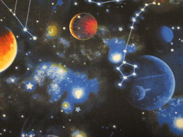 Universe planets stars constellations Saturn Realistic Fabric by the yard