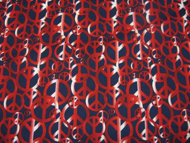 Peace Signs retro red and black cotton fabric to sew 