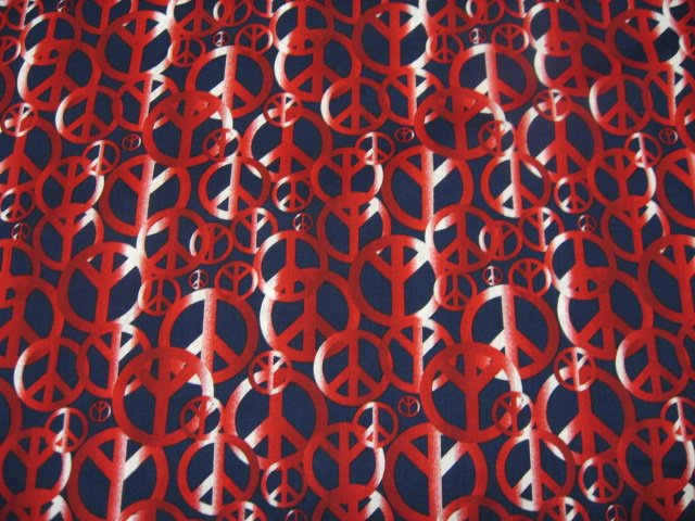 Image 0 of Peace Signs retro red and black cotton fabric to sew 