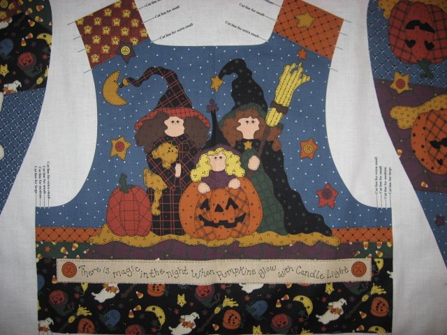 Image 1 of Halloween Witch Pumpkin Ladies vest fabric panel to sew
